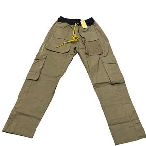 MNML Olive Green Cargo Pants Men's XS Yellow Drawstring Utility Streetwear BNWT